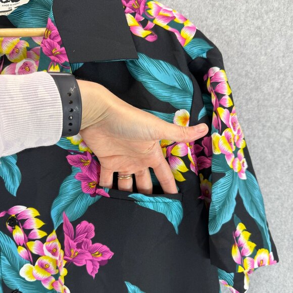 Hilo Hattie Black Pink Floral Hawaiian Button Front Shirt Size XL Vintage Aloha‎ - Picture 7 of 12